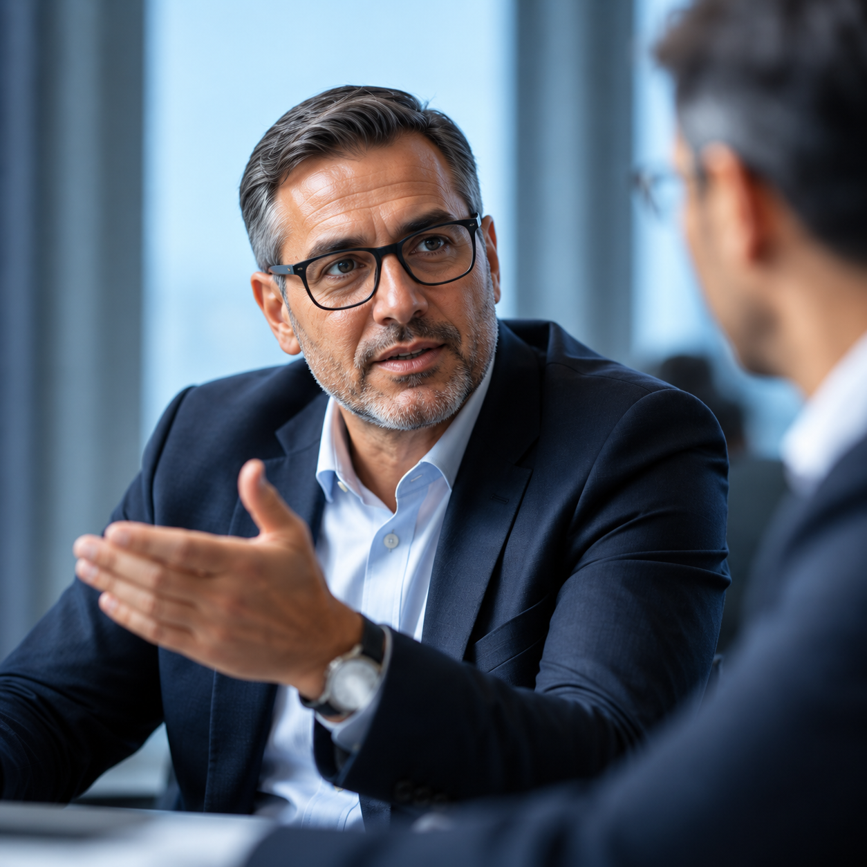 Illustrative photograph of executives discussing a business decision